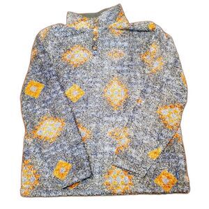 ROWM Fleece Lined Quarter Snap Pullover Popular Southwest Aztec Style